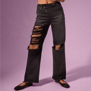AE Black High Waist Crossover Stovepipe Jeans, 8short